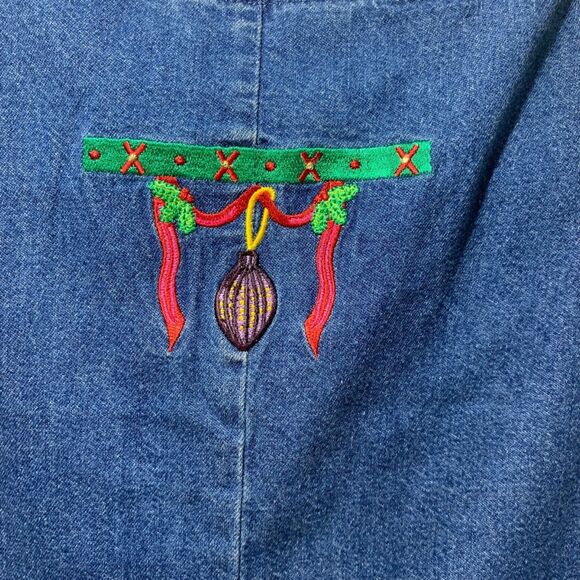 Westbound Vintage Womens Denim Christmas Button Front Jumper Dress Embroidered L - Picture 7 of 7